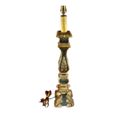 Large antique green and gold wooden lamp base, 66 cm high from the socket.
