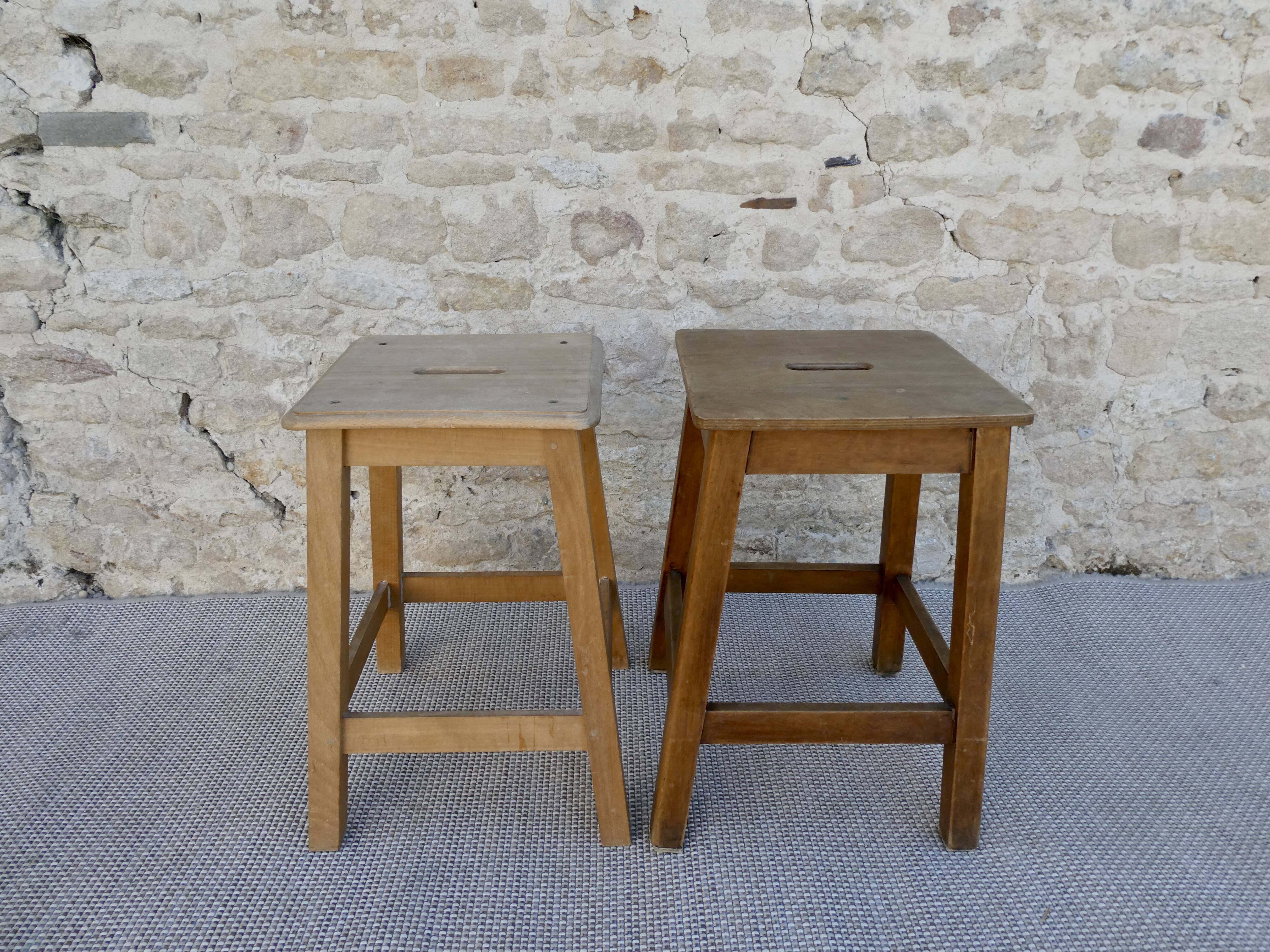 Pair of handle stools, solid wood
