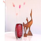 Mid-century modern handmade crystal vase in a bright red colour