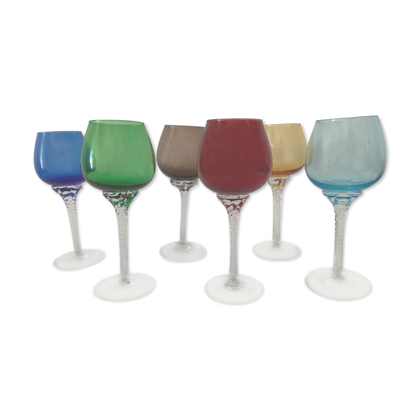 Set of 6 murano 1970 colored digestive glasses
