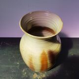 Ancien vase grès marron & beige signé deco années 70 vintage