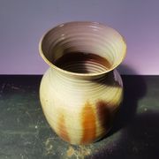 Old brown sandstone vase & beige signed deco 70s vintage