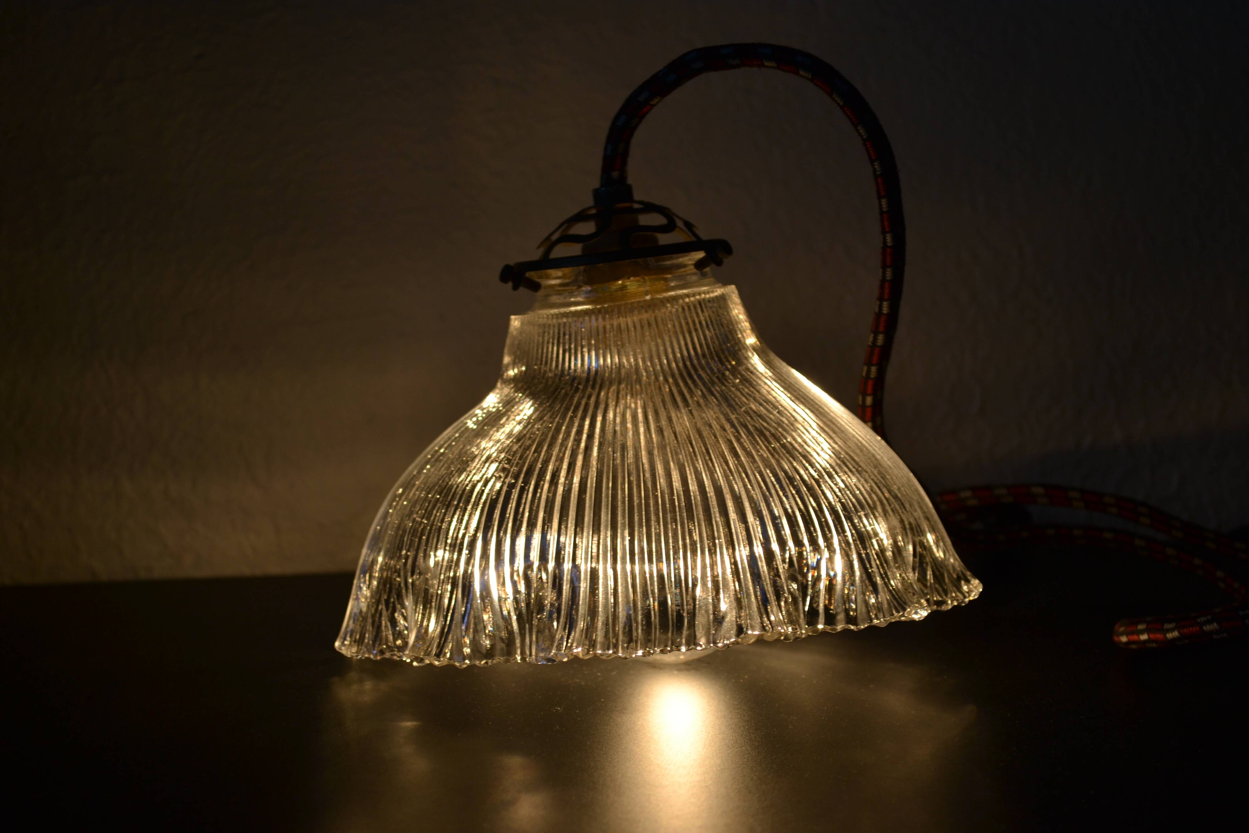 Prismatic glass Holophane pendant light circa 1950