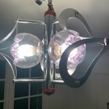 Lustre Mazzega 3 Feux Globes Murano Mauves Space Âge 70’s Chrome