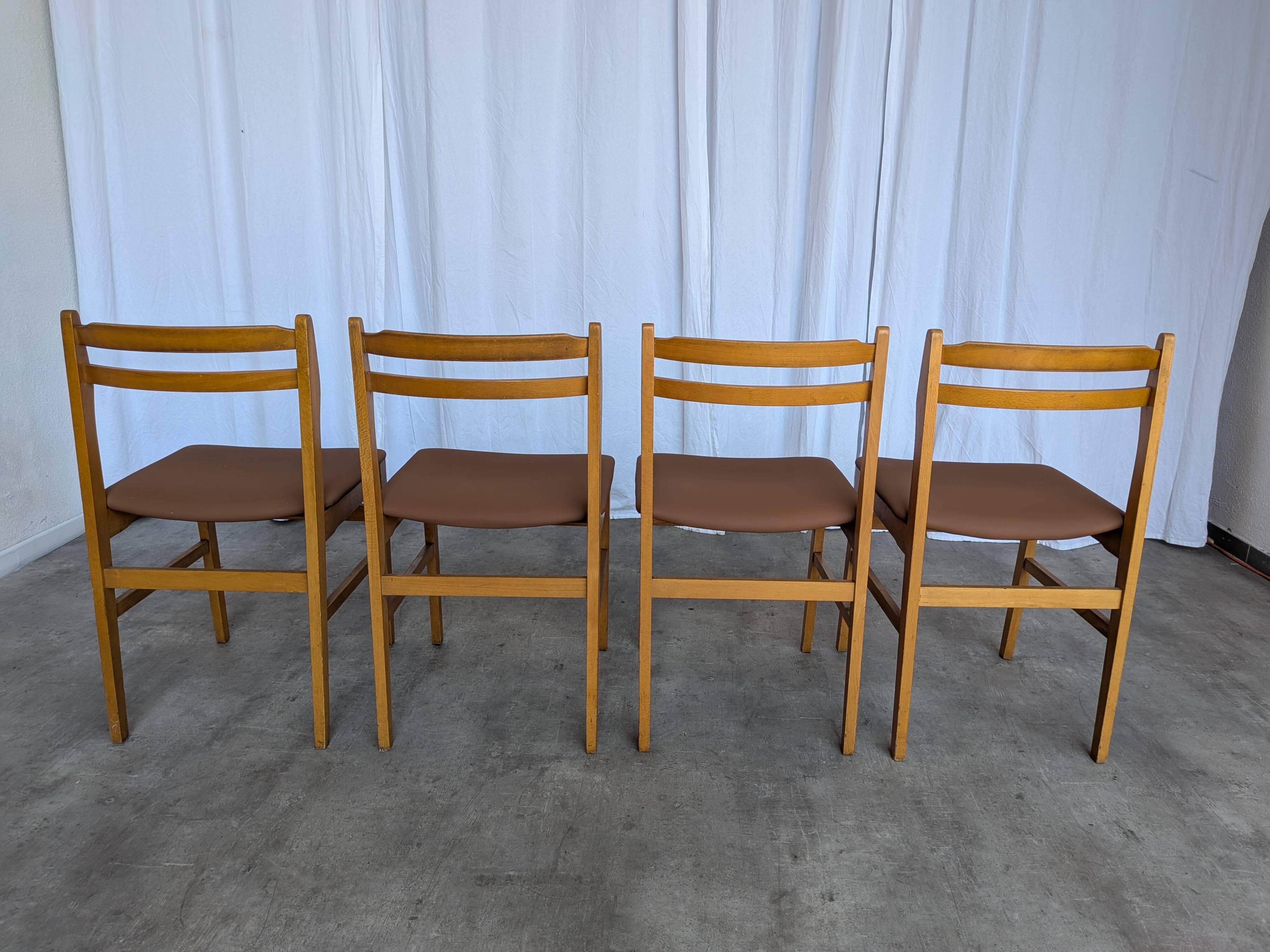Set of 4 Vintage Branko Ursic Dining Chair: 1970s Scandinavian Wood & Brown
