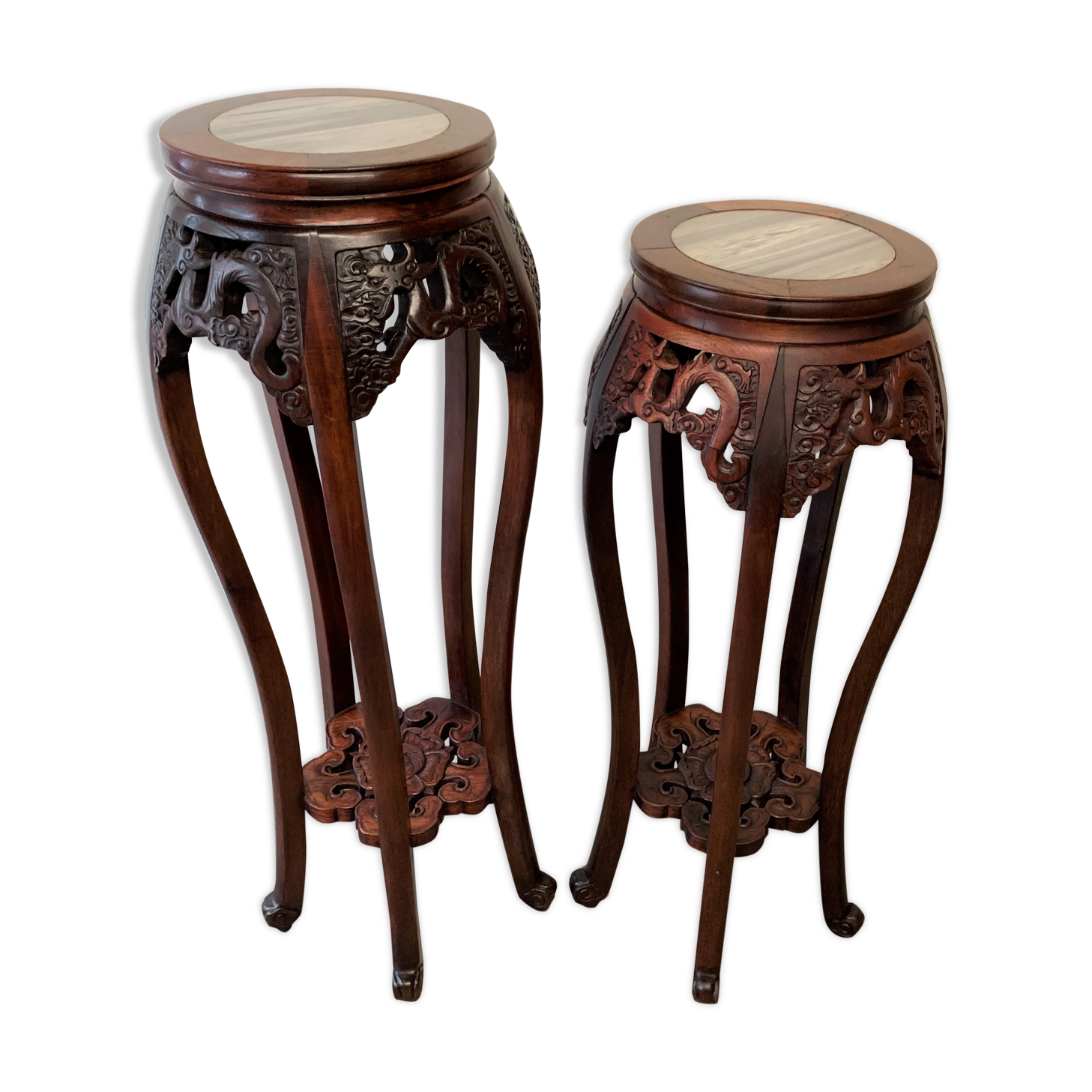 Chinese wood and marble side table