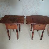 Pair of Louis Philippe style walnut bedside tables / work tables with flap