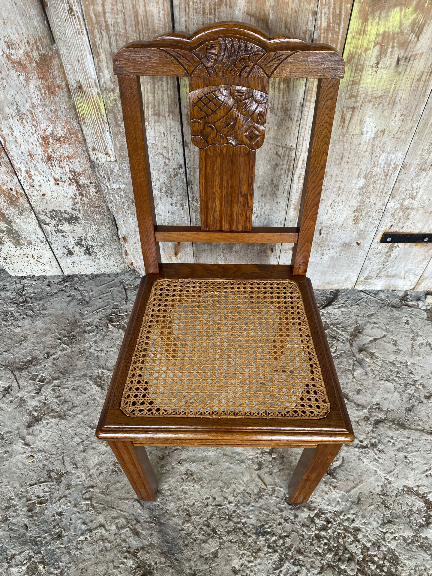 Vintage Art Deco Chair Wood & Cane Seat #E088