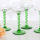 Set de 4 verres à vin blanc, pied vert, Français, vintage