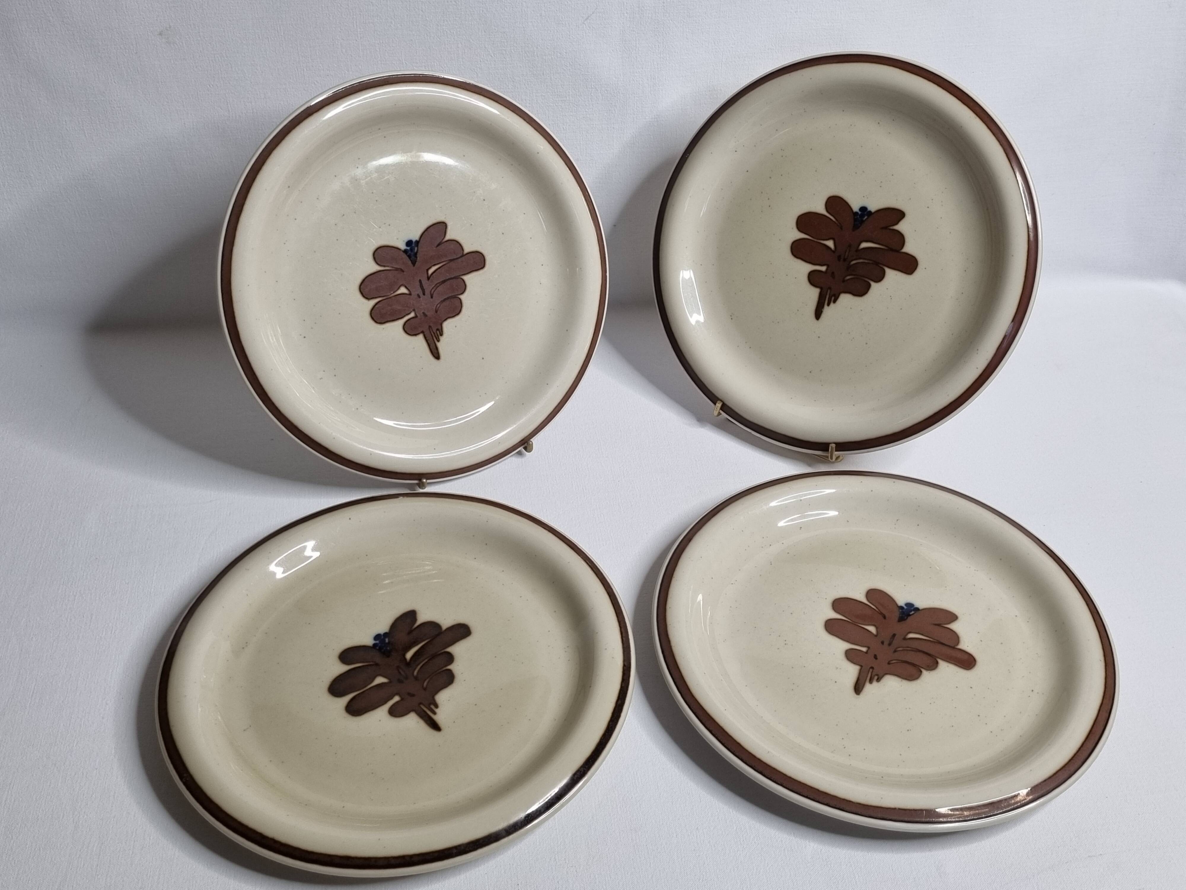 Set of 4 vintage plates in enameled stoneware with abstract decor "Thomas Germany", 26 cm