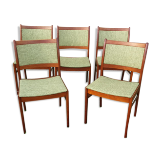 Lot of 5 teak chairs and fabric