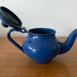 Ancienne Théière Métal Tôle Émaillée Bleu Vintage