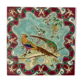 Gien old tile wall tiles decoration pheasant birds XIXth