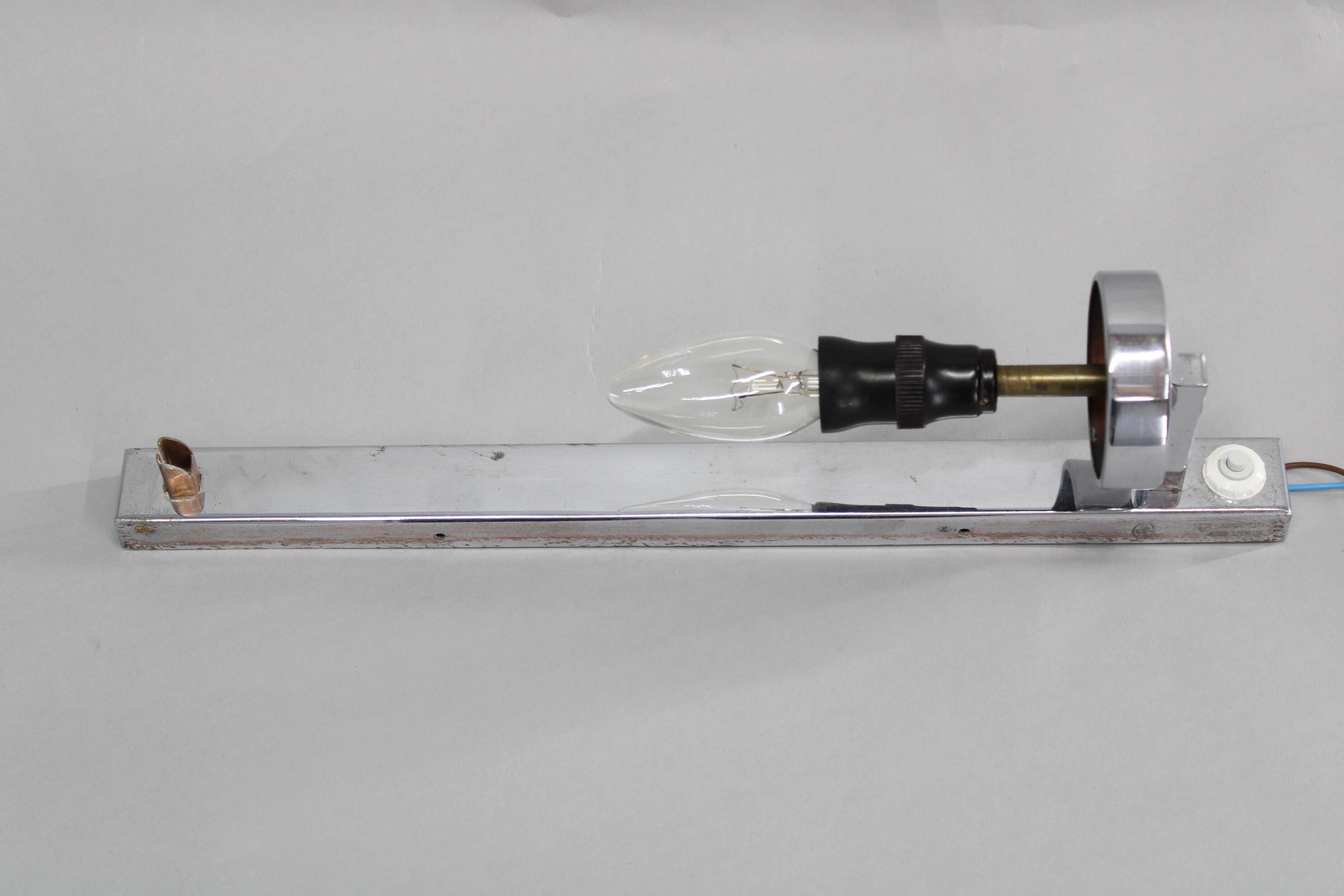 1930s Bauhaus tubular wall light, chrome & creamy glass, Czechoslovakia