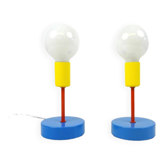 Postmodern pair vintage  minimalist bedside desk lamps