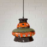 Vintage ceramic pendant light: 1970s rustic handmade chandelier