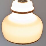 Suspension in white opaline with chrome trim, France circa 1970.