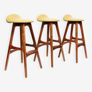 Three 1960s Danish Bar Stools In Rosewood & Leather by Erik Buch