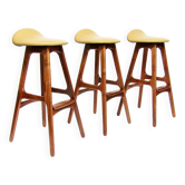 Three 1960s Danish Bar Stools In Rosewood & Leather by Erik Buch