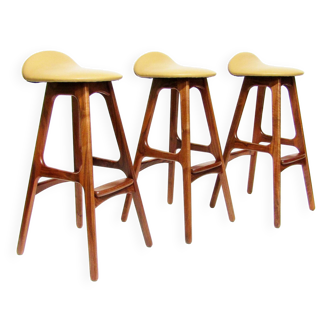 Three 1960s Danish Bar Stools In Rosewood & Leather by Erik Buch