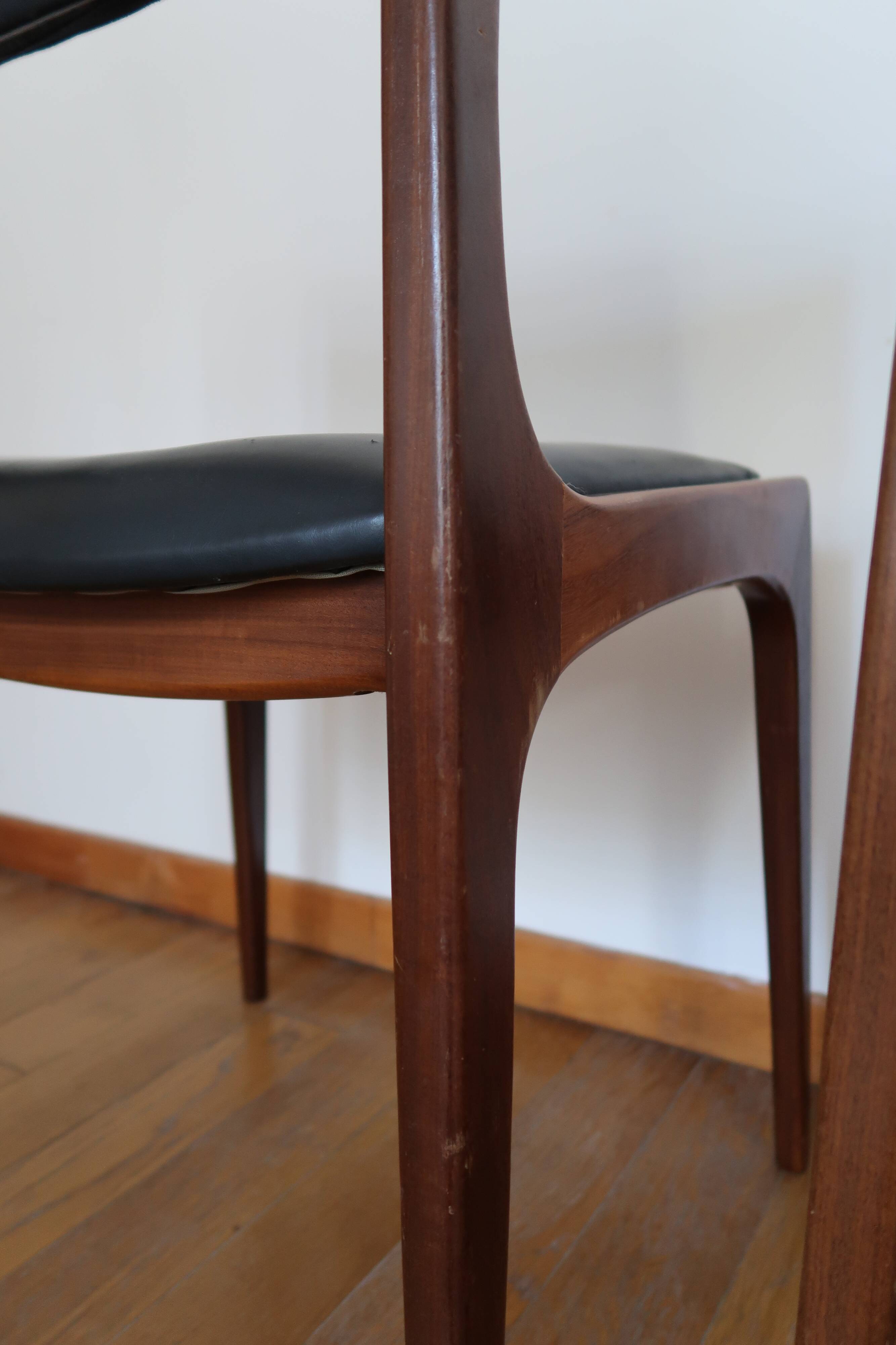 Series of 3 Scandinavian teak and skai chairs