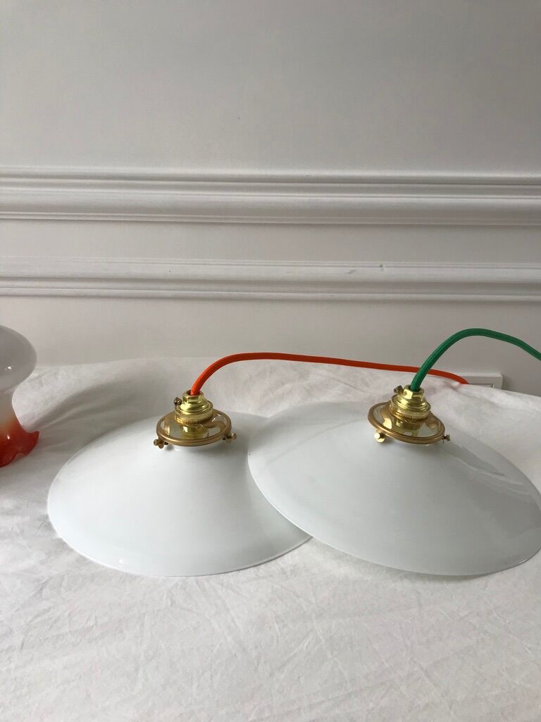Hanging lamp in opaline smooth orange thread early twentieth century