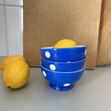 Anciens bols porcelaine Longchamp pois bleus