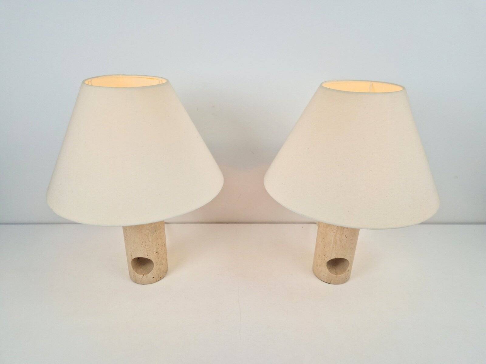 Vintage Travertine Brass Table Lamps attributed to Fratelli Mannelli, Italy, 1970s, Set of 2
