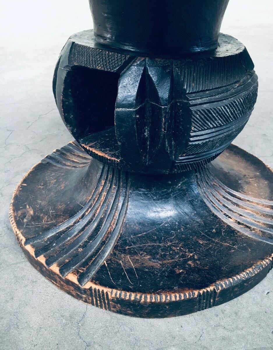 Handcrafted Low Stool in Carved Stained Wood, Africa, 1950s