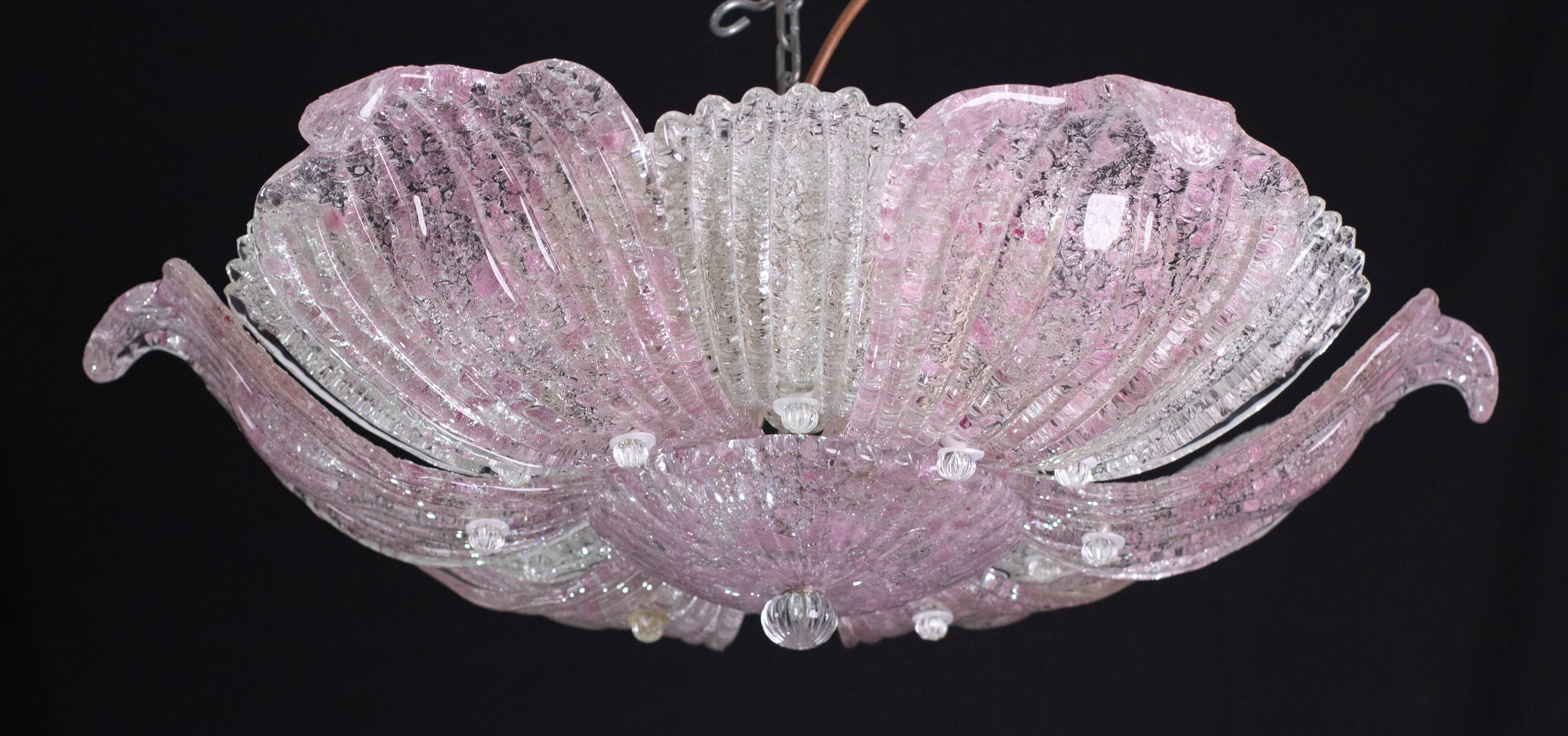 Fascinating Vintage Murano Glass Ceiling lamp Pink