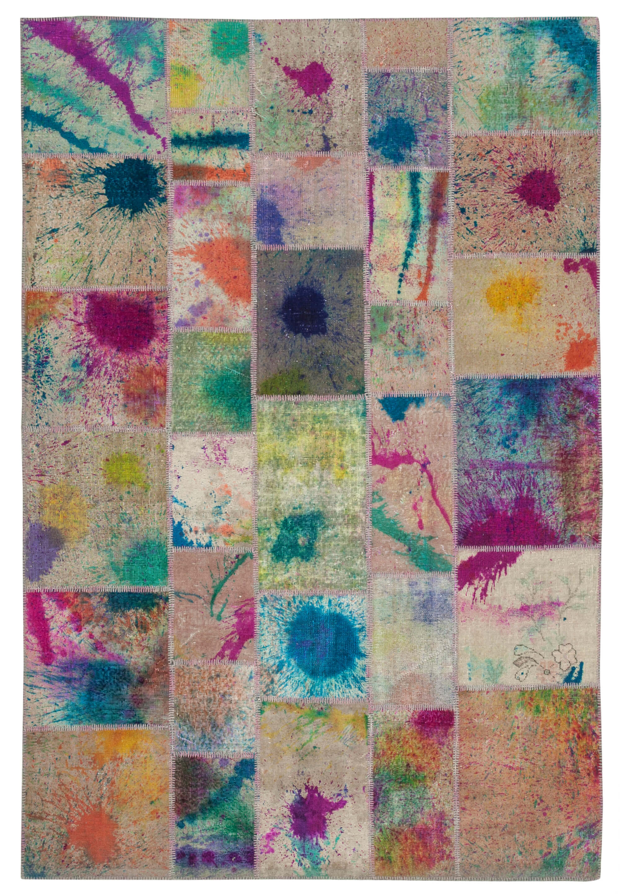 Tapis patchwork multicolore vintage 206 cm x 305 cm fait à la main anatolian vintage