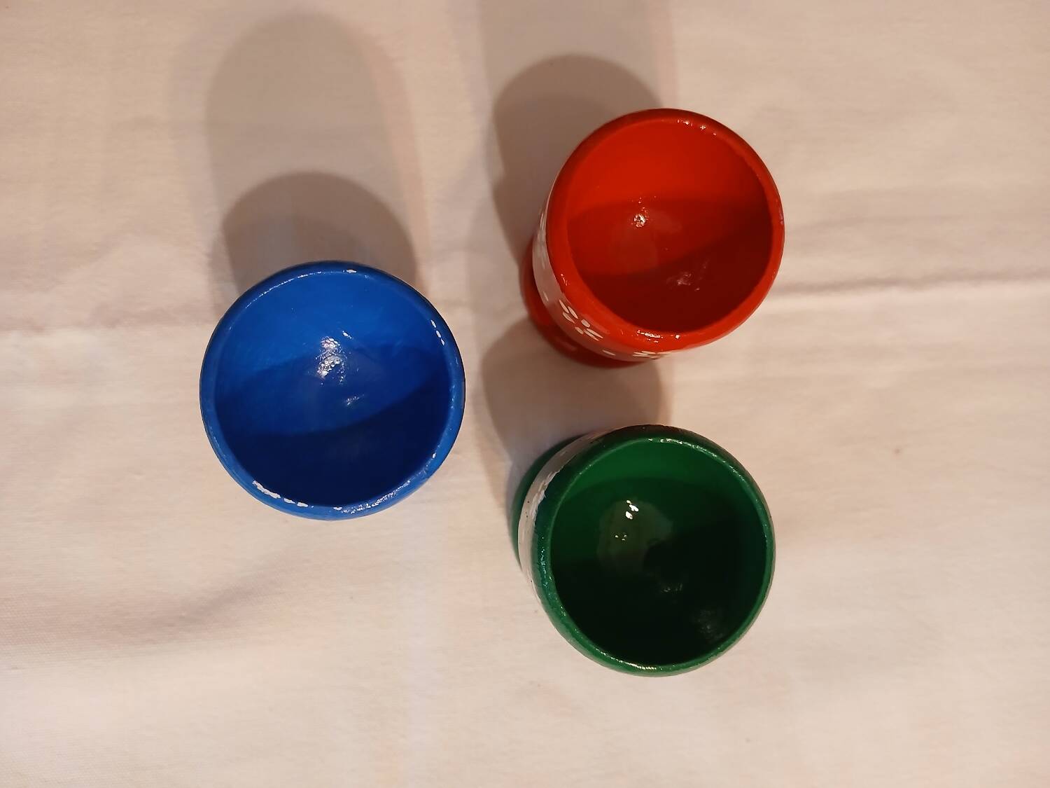 3 old wooden egg cups