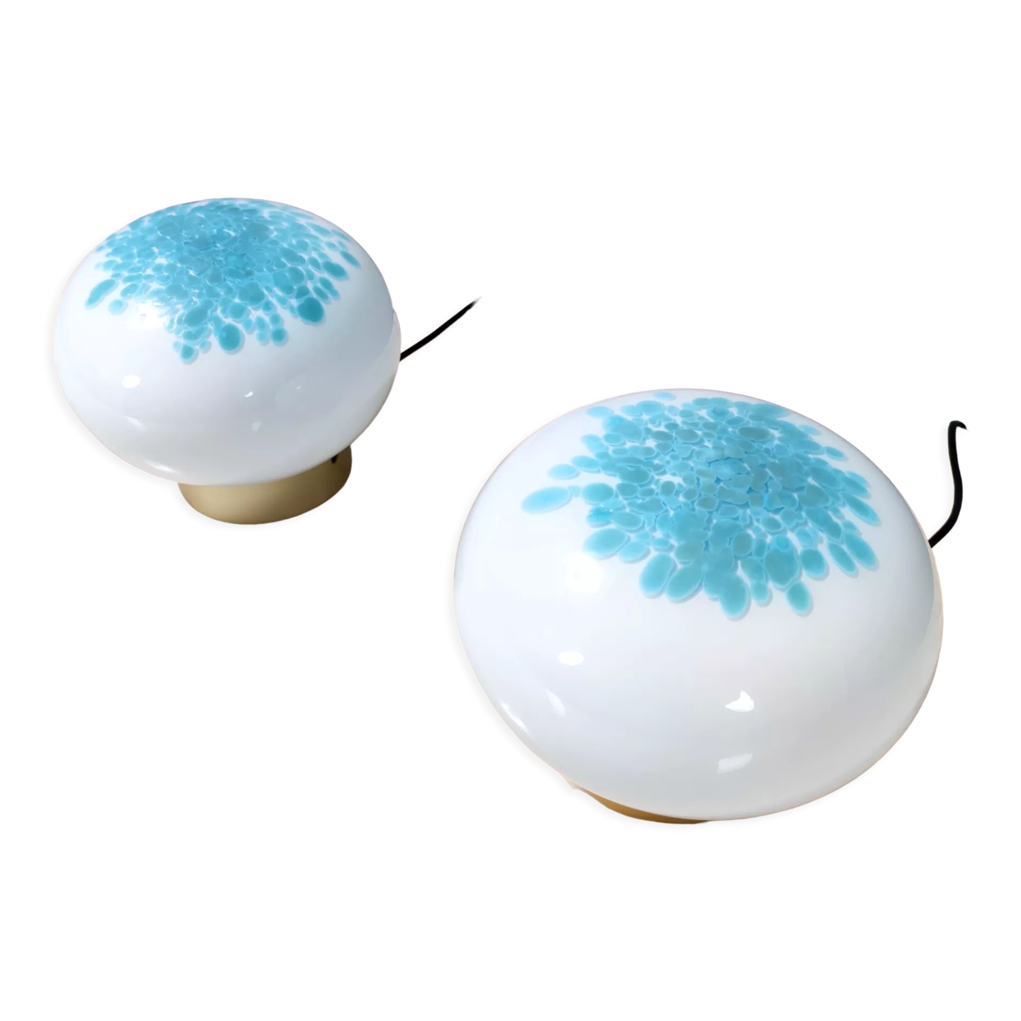Pair of Postmodern White and Light Blue Murano Glass Table Lamps, Italy