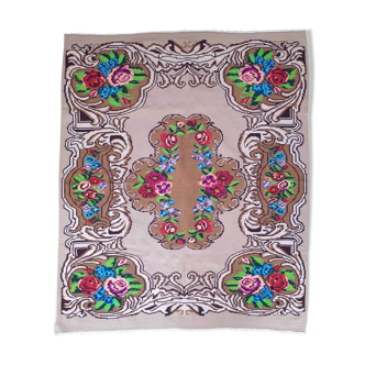Tapis floral de boho de laine de merino fait à la main dans le métier à tisser, laine mérinos très douce colorée Roumanie 156x205cm