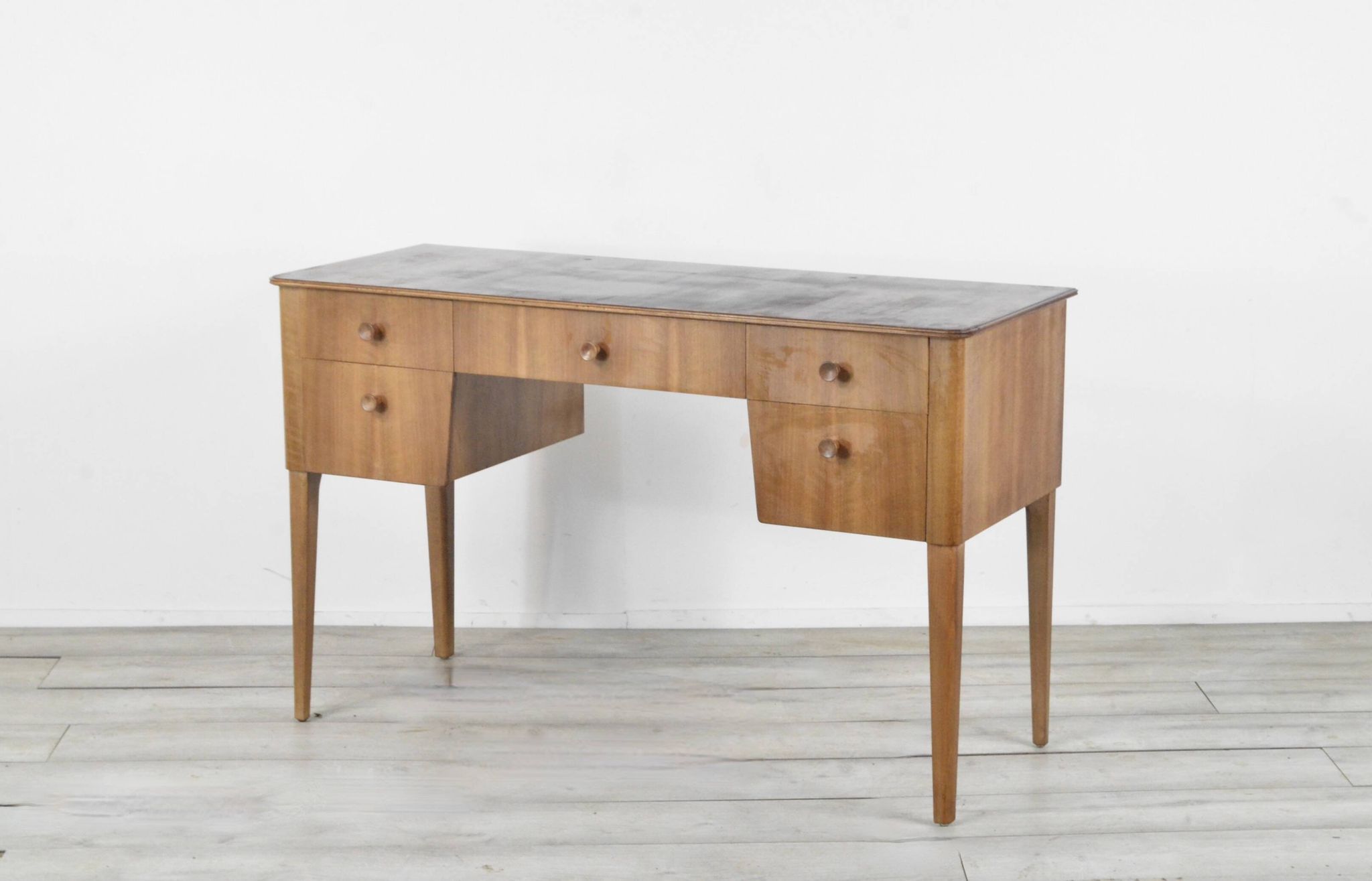 Bureau / Table console en noyer et hêtre Gordon Russell du milieu du siècle. Vintage Mo