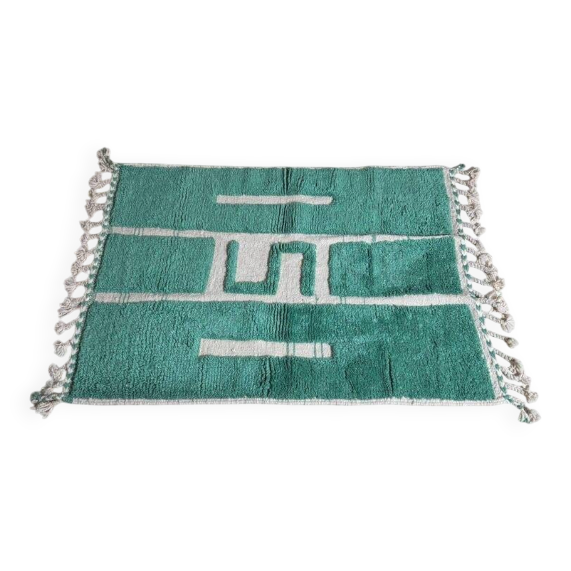 Authentic traditional green and white natural wool rug 150/250 cm