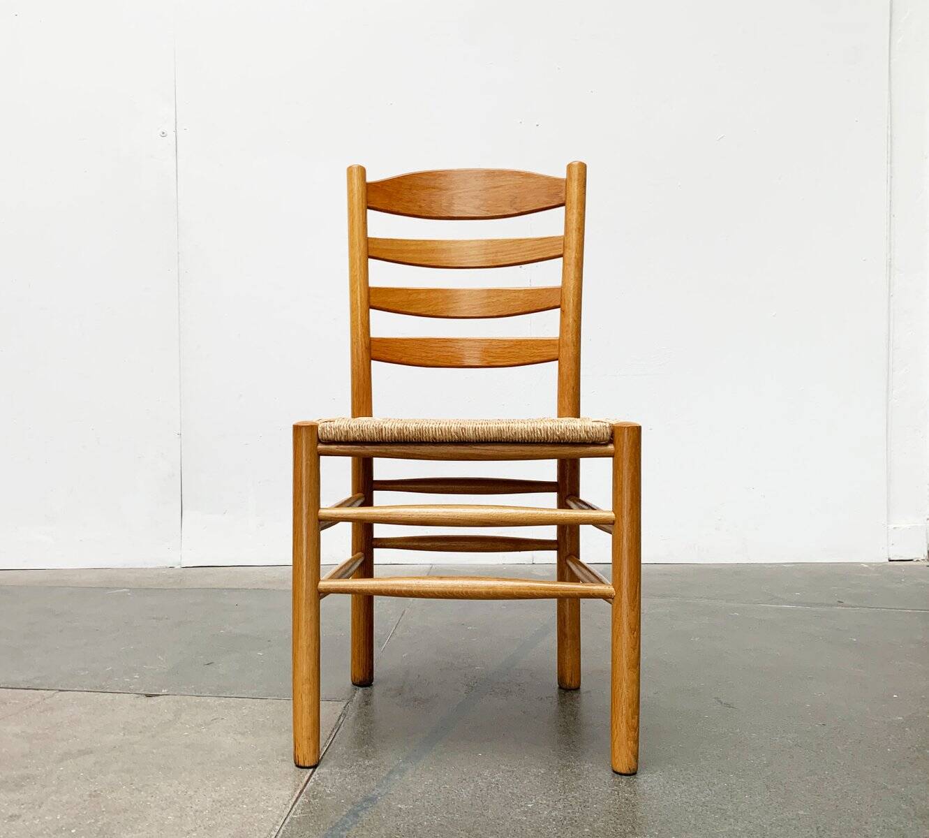 Scandinavian bench and chair set made of paper cord and oak from TS.