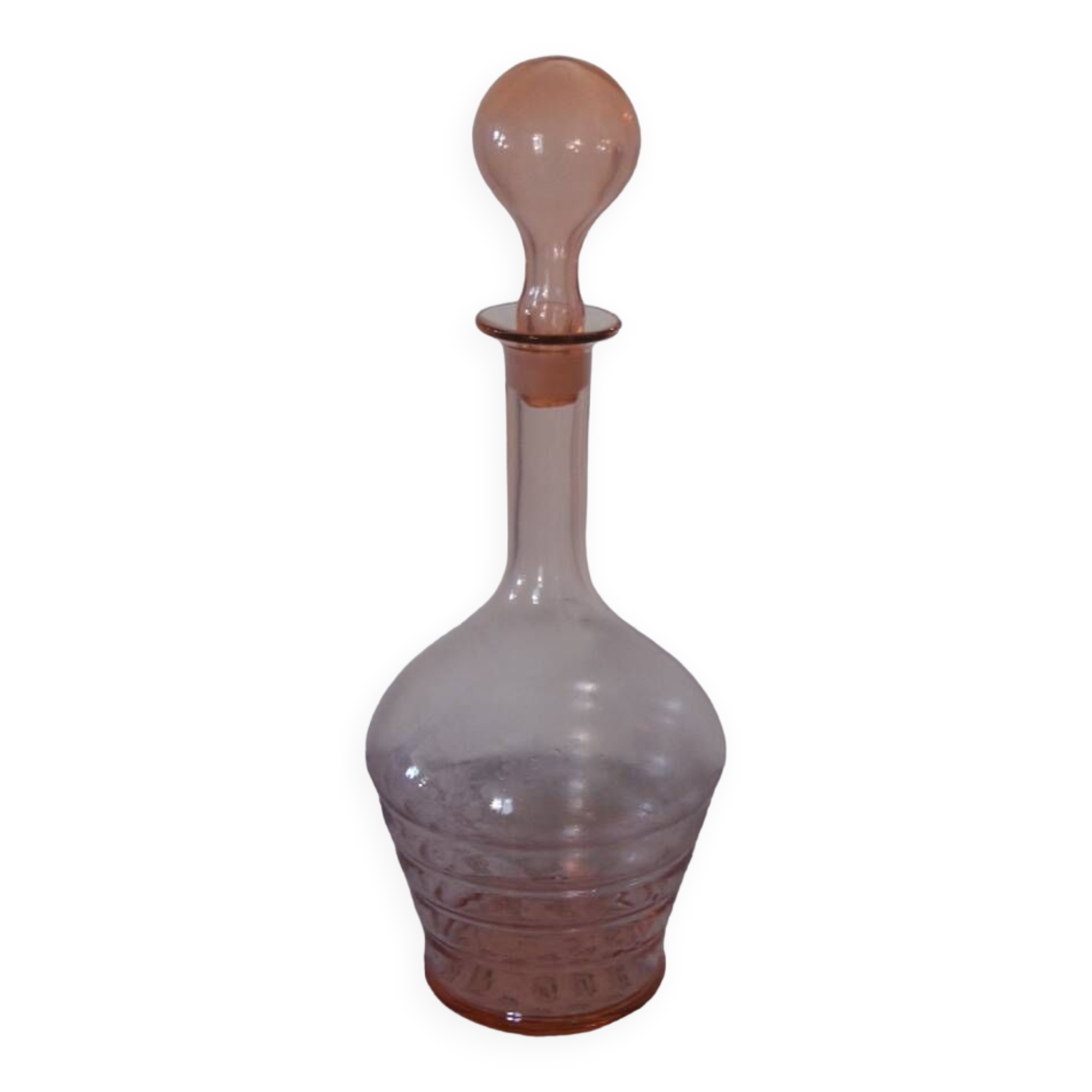 Pink transparent glass carafe with bubble cap
