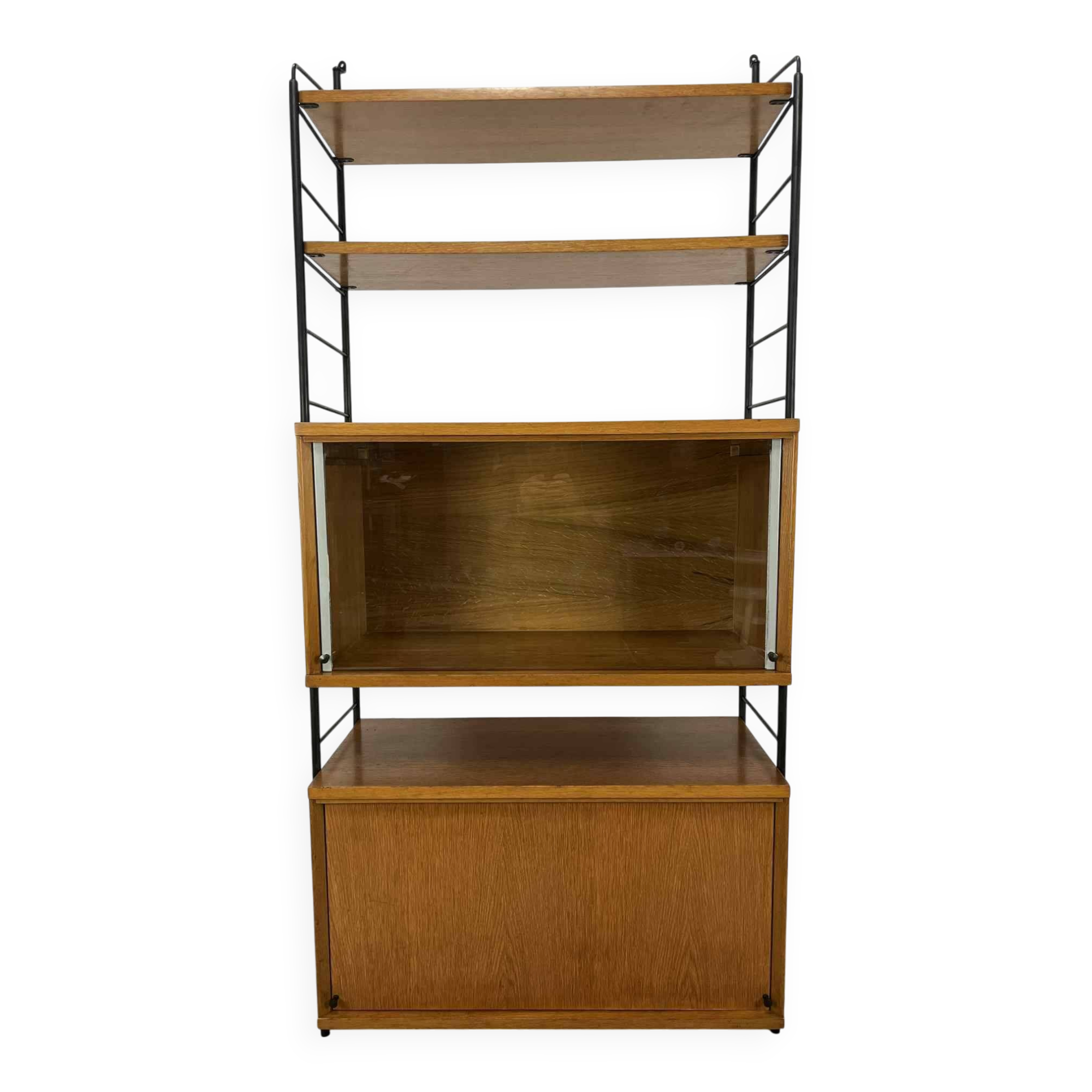 Modular shelf from the 1950s, wood and metal, vintage.