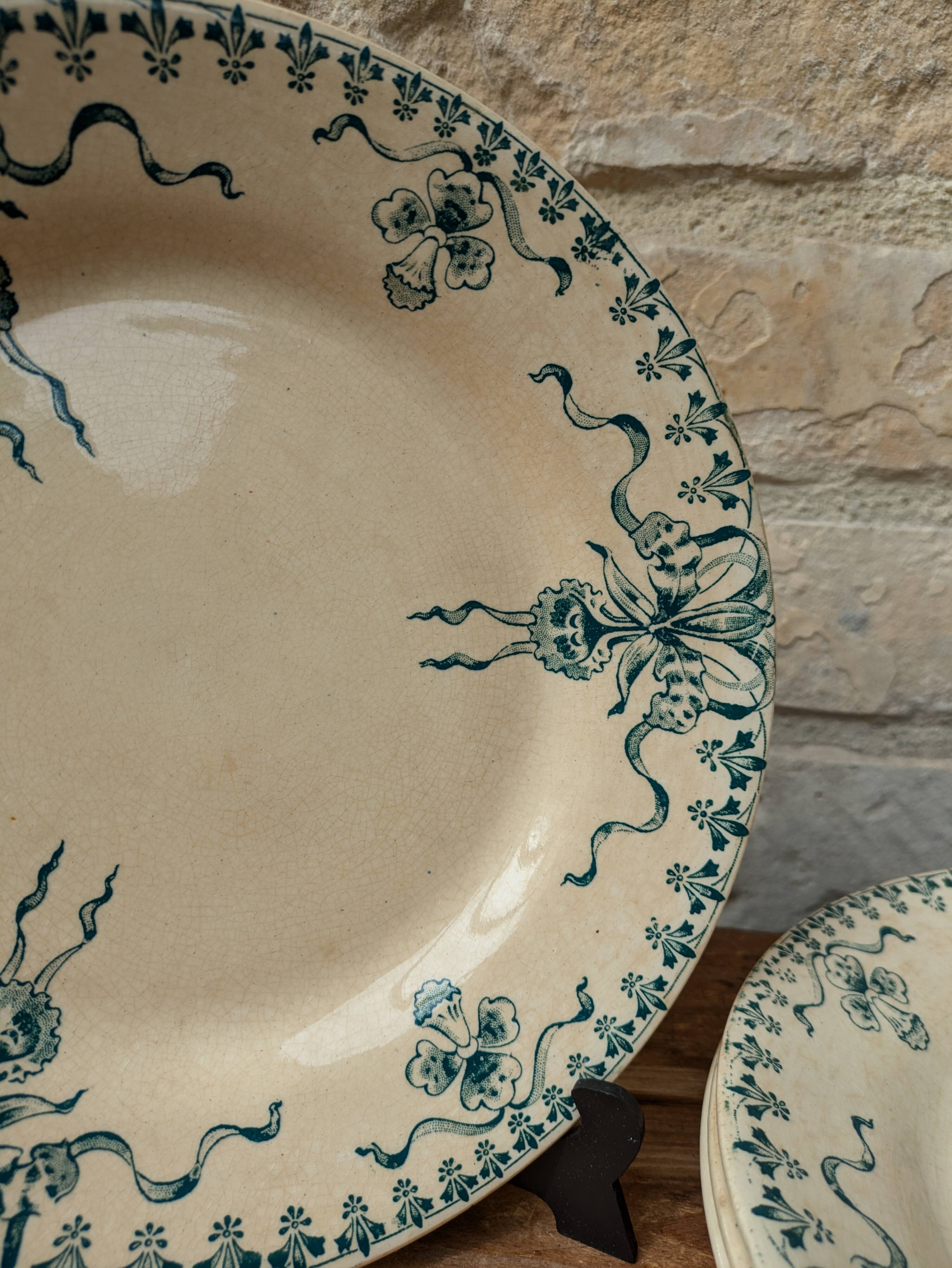 Set of 4 old opaque porcelain plates from Gien, Venice Terre de fer model