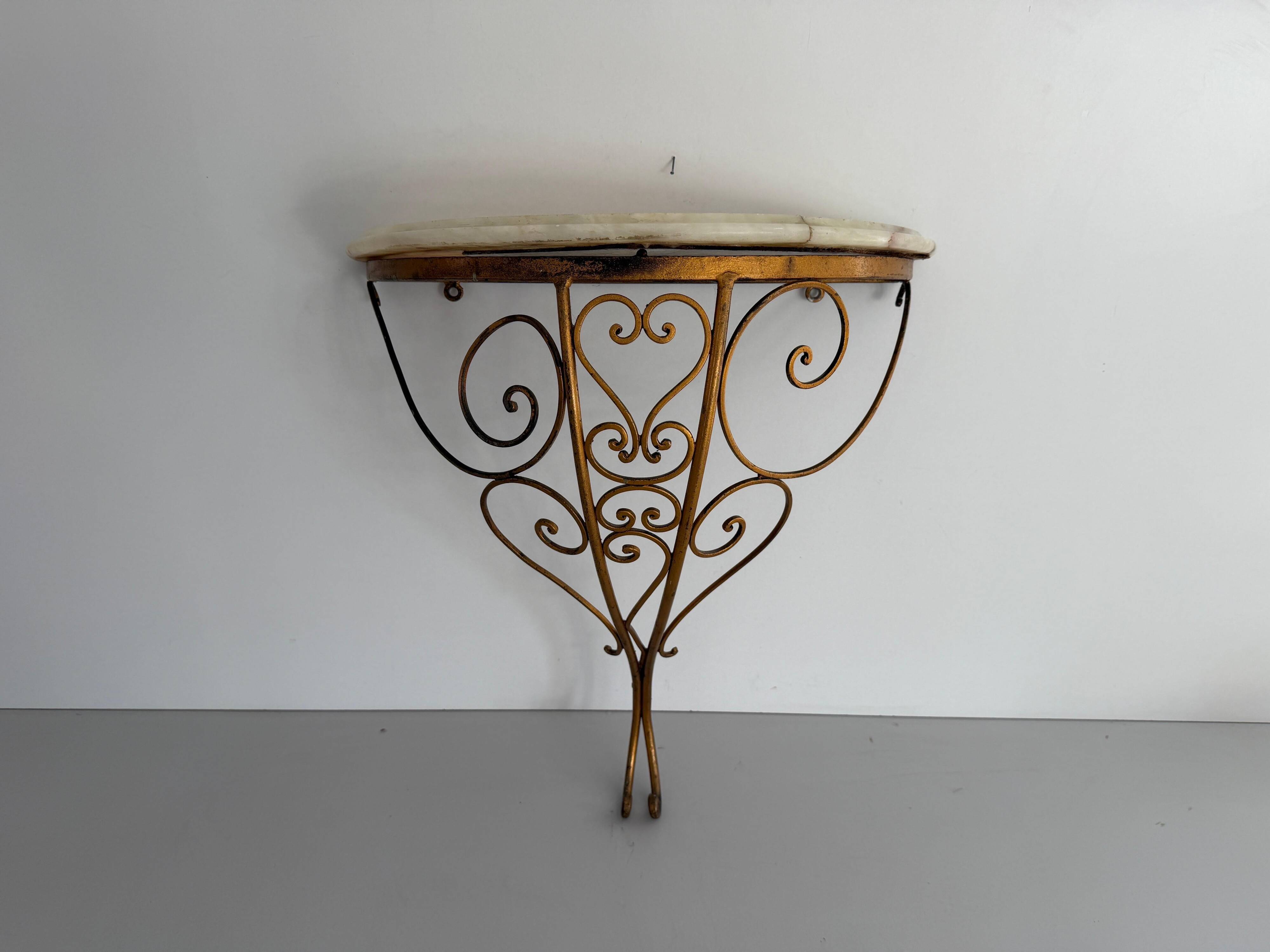 Mid-century floating wall console in wrought iron, 1950, Italy