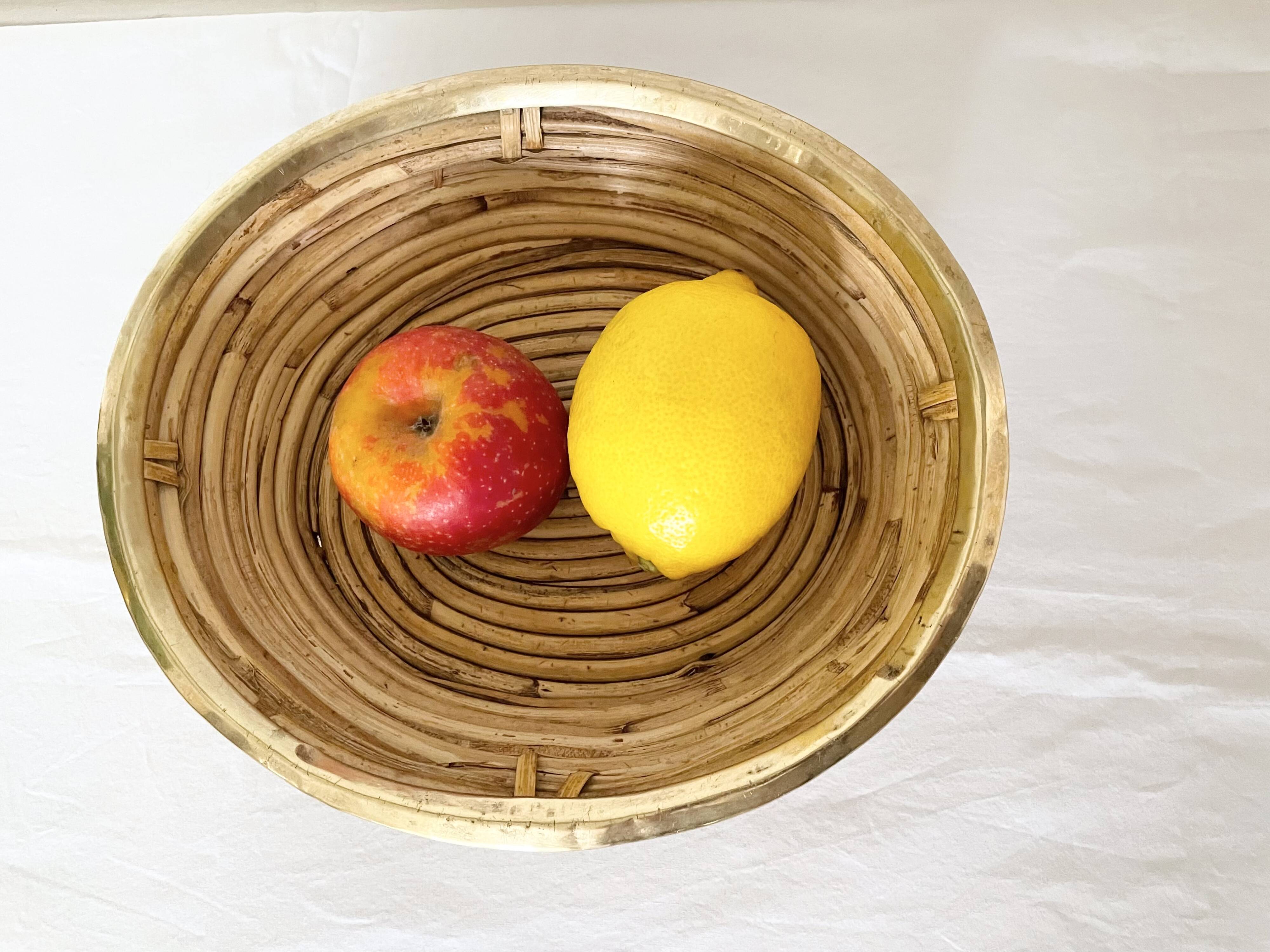 Rattan and gilded brass basket