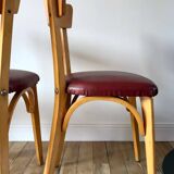Set of 6 Luterma bistro chairs in blond wood and skaï 50s