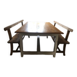 Rare old table with 2 drawers from southern Brittany and its benches