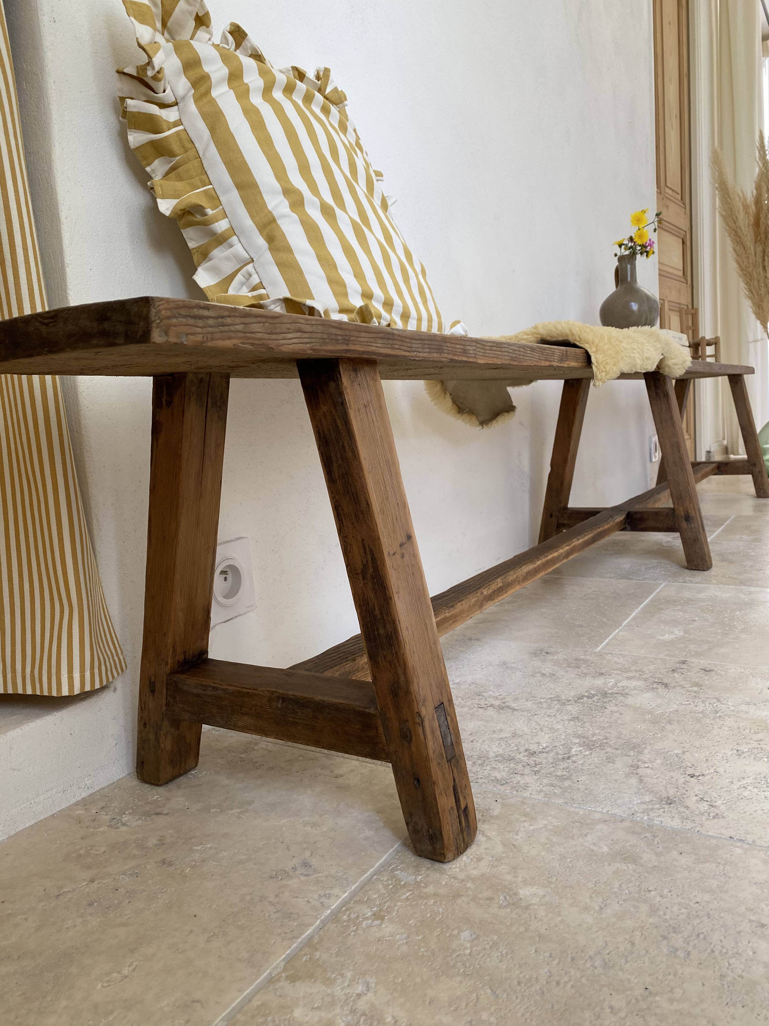 Large antique farmhouse bench 252 cm raw wood patinated