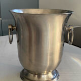 Stainless steel champagne bucket signed Guy Degrenne, antique metal decoration -