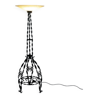 lampadaire en fer forgé et verre opalin, Art Déco, années 1930