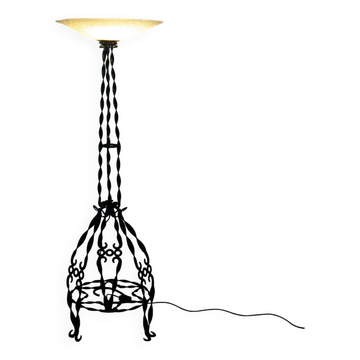 lampadaire en fer forgé et verre opalin, Art Déco, années 1930