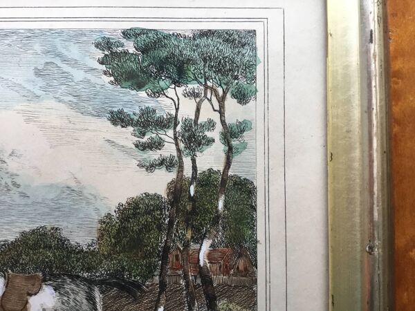 Aquarelle ancienne scène de chasse à courre dans son cadre d’origine