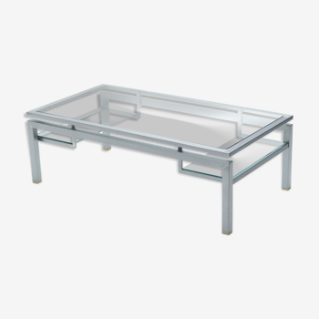 Guy Lefevre brass brushed steel coffee table for Maison Jansen 70s